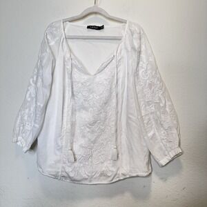 lauren ralph lauren Fairy Cottage Core White Lace Tunic Blouse Lined Floral XL